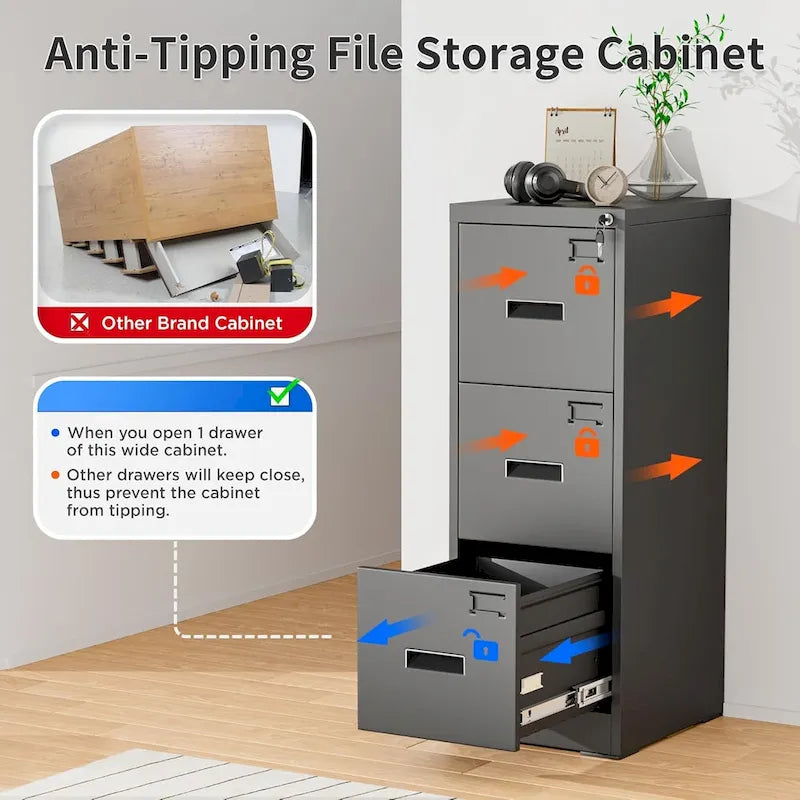 3 Drawer Metal Locking File Cabinet for Home Office