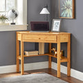 Bamboo Corner Desk with Bottom Shelf and Drawer, Natural Finish Space-Saving Home Office Desk