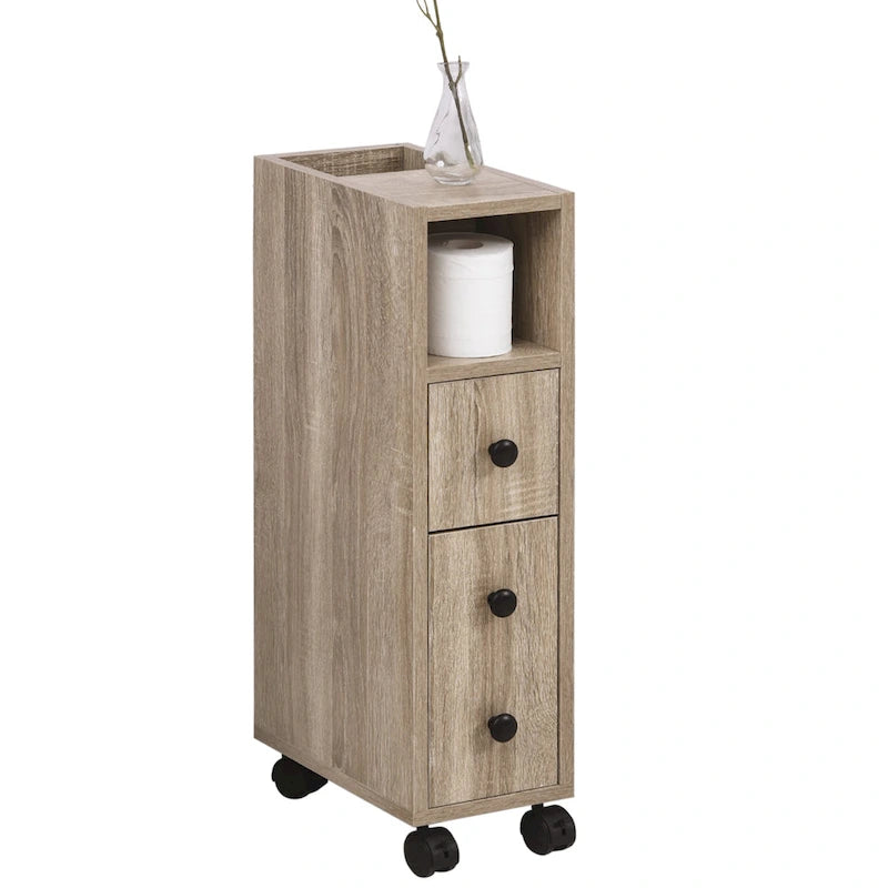Freestanding Compact Bathroom Storage Cabinet with 2 Open Shelves, 1 Door, 1 Drawer and 4 Rolling Wheels