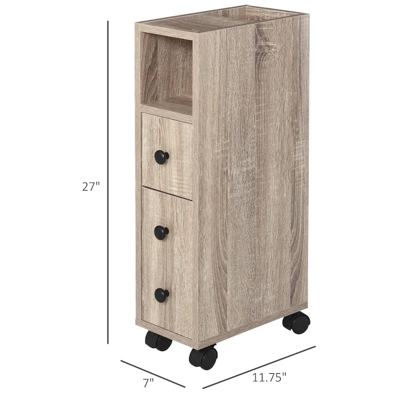 Freestanding Compact Bathroom Storage Cabinet with 2 Open Shelves, 1 Door, 1 Drawer and 4 Rolling Wheels