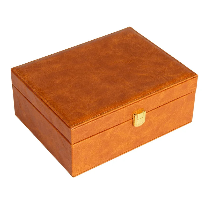 Household Essentials Vegan Leather 2-Layer Jewelry Organizer Box with Clasp Closure - 9.3L x 7.3W x 3.8H