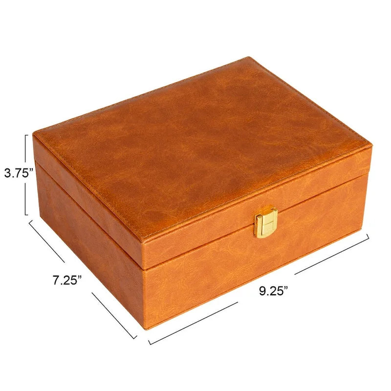 Household Essentials Vegan Leather 2-Layer Jewelry Organizer Box with Clasp Closure - 9.3L x 7.3W x 3.8H