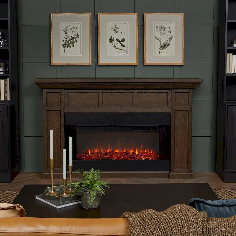 75 Inch Landscape Electric Fireplace with Wood Mantel, 6 Flame Colors, Heats up to 1000 Sq Ft