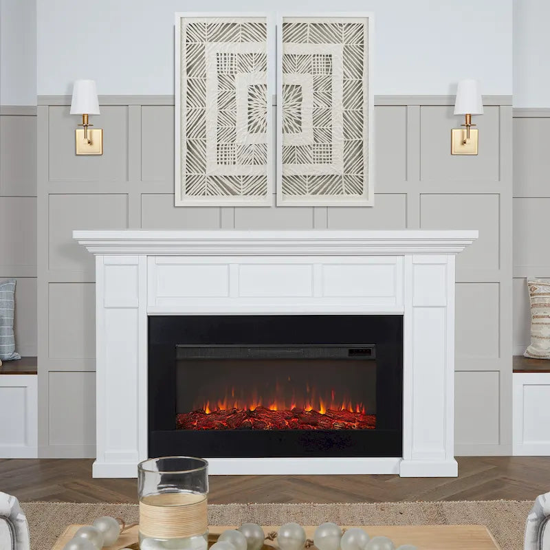 75 Inch Landscape Electric Fireplace with Wood Mantel, 6 Flame Colors, Heats up to 1000 Sq Ft