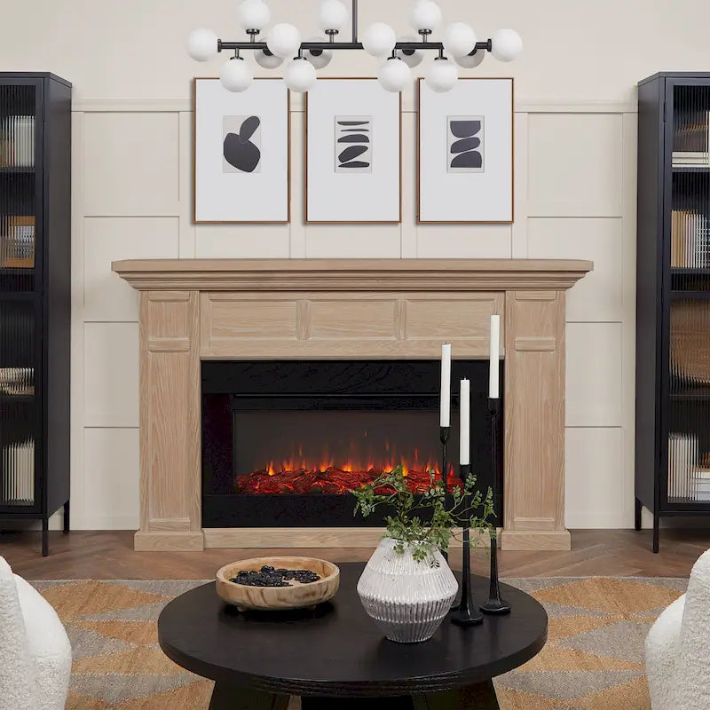 75 Inch Landscape Electric Fireplace with Wood Mantel, 6 Flame Colors, Heats up to 1000 Sq Ft