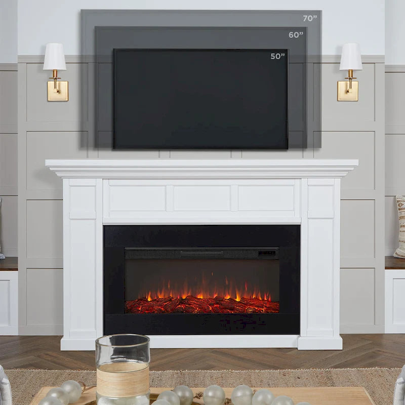 75 Inch Landscape Electric Fireplace with Wood Mantel, 6 Flame Colors, Heats up to 1000 Sq Ft