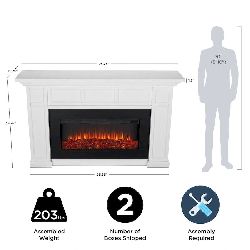 75 Inch Landscape Electric Fireplace with Wood Mantel, 6 Flame Colors, Heats up to 1000 Sq Ft