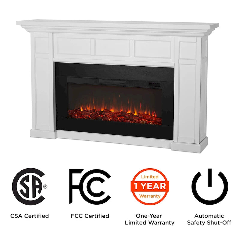 75 Inch Landscape Electric Fireplace with Wood Mantel, 6 Flame Colors, Heats up to 1000 Sq Ft