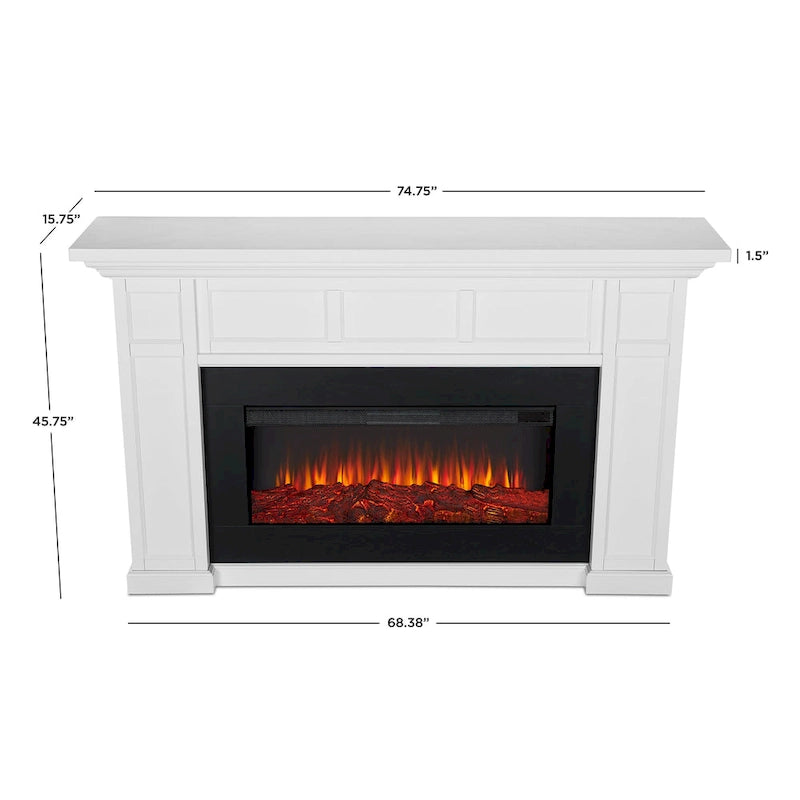 75 Inch Landscape Electric Fireplace with Wood Mantel, 6 Flame Colors, Heats up to 1000 Sq Ft