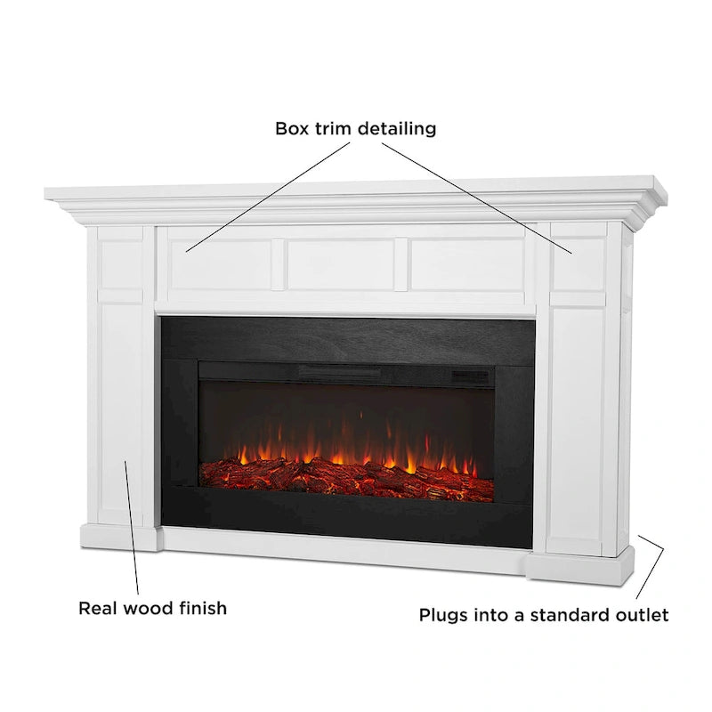 75 Inch Landscape Electric Fireplace with Wood Mantel, 6 Flame Colors, Heats up to 1000 Sq Ft