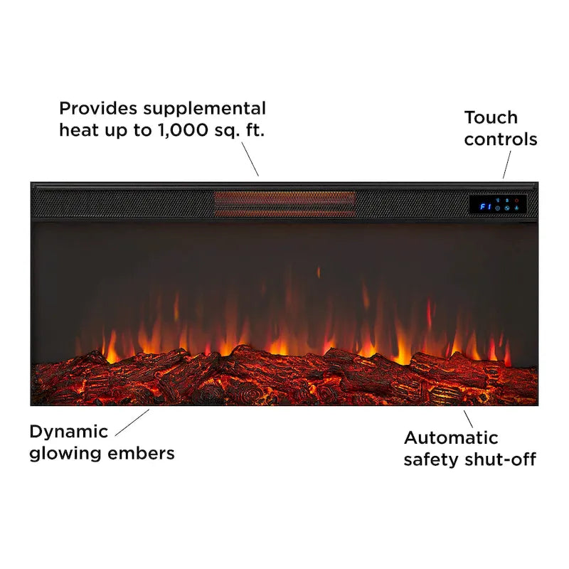 75 Inch Landscape Electric Fireplace with Wood Mantel, 6 Flame Colors, Heats up to 1000 Sq Ft