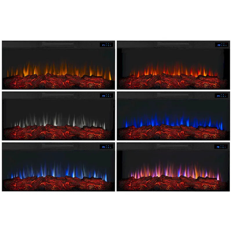 75 Inch Landscape Electric Fireplace with Wood Mantel, 6 Flame Colors, Heats up to 1000 Sq Ft