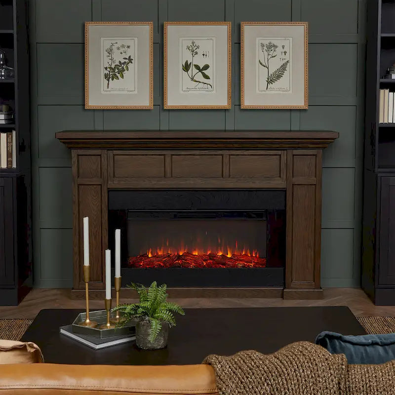 75 Inch Landscape Electric Fireplace with Wood Mantel, 6 Flame Colors, Heats up to 1000 Sq Ft