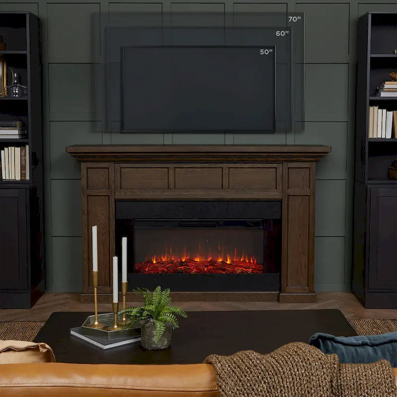 75 Inch Landscape Electric Fireplace with Wood Mantel, 6 Flame Colors, Heats up to 1000 Sq Ft