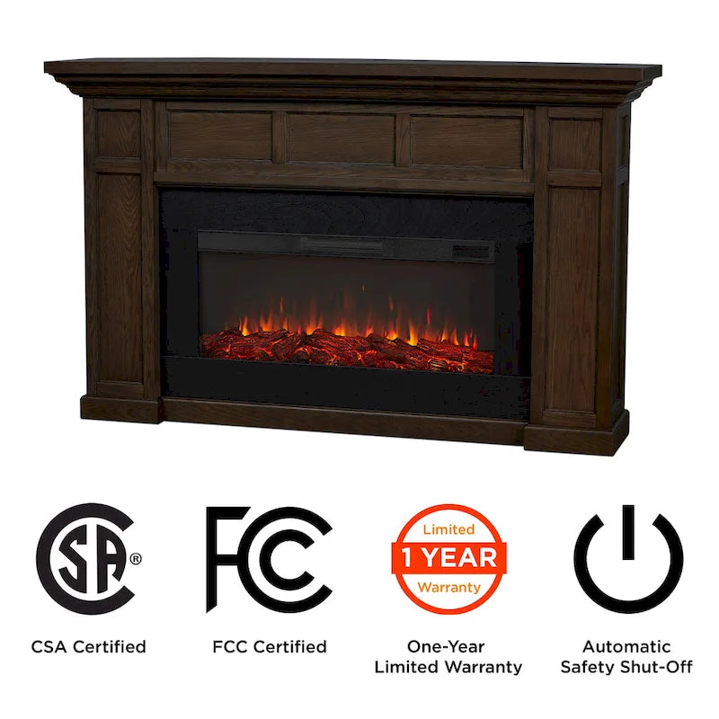 75 Inch Landscape Electric Fireplace with Wood Mantel, 6 Flame Colors, Heats up to 1000 Sq Ft