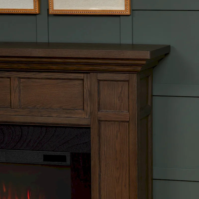 75 Inch Landscape Electric Fireplace with Wood Mantel, 6 Flame Colors, Heats up to 1000 Sq Ft