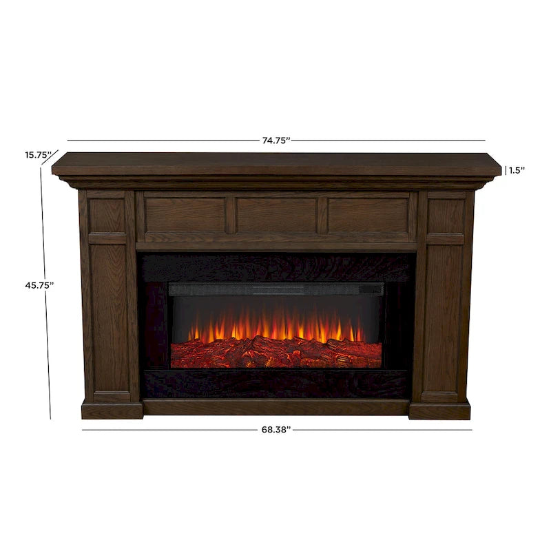 75 Inch Landscape Electric Fireplace with Wood Mantel, 6 Flame Colors, Heats up to 1000 Sq Ft