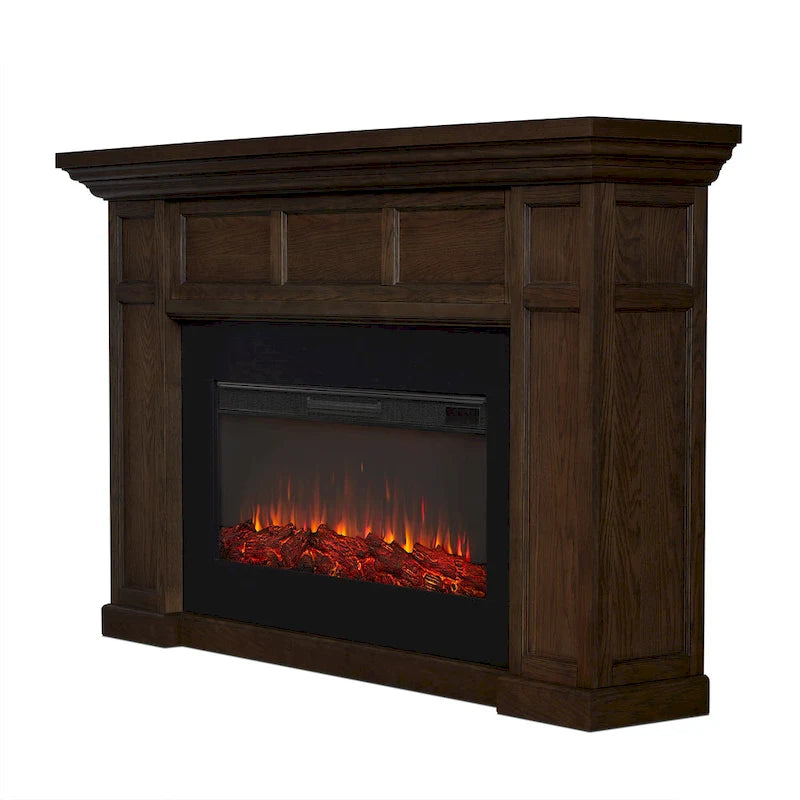 75 Inch Landscape Electric Fireplace with Wood Mantel, 6 Flame Colors, Heats up to 1000 Sq Ft