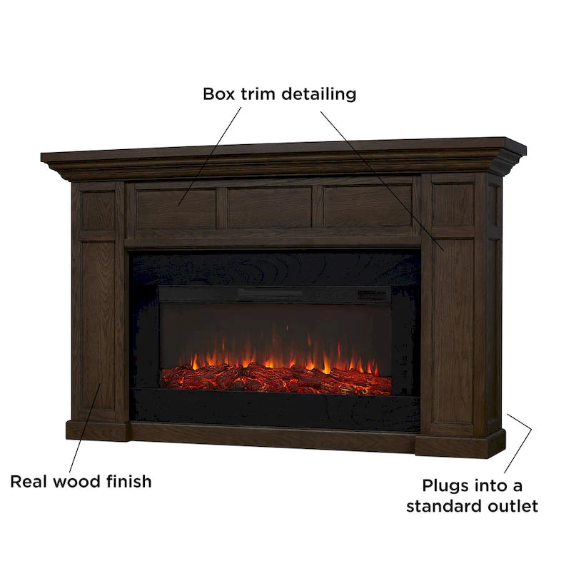 75 Inch Landscape Electric Fireplace with Wood Mantel, 6 Flame Colors, Heats up to 1000 Sq Ft