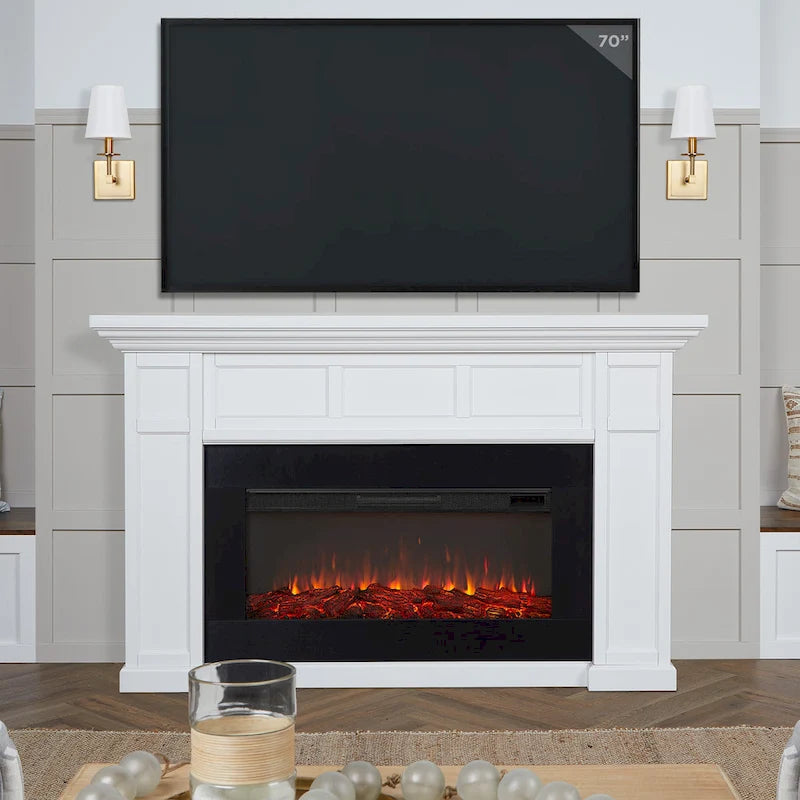 75 Inch Landscape Electric Fireplace with Wood Mantel, 6 Flame Colors, Heats up to 1000 Sq Ft