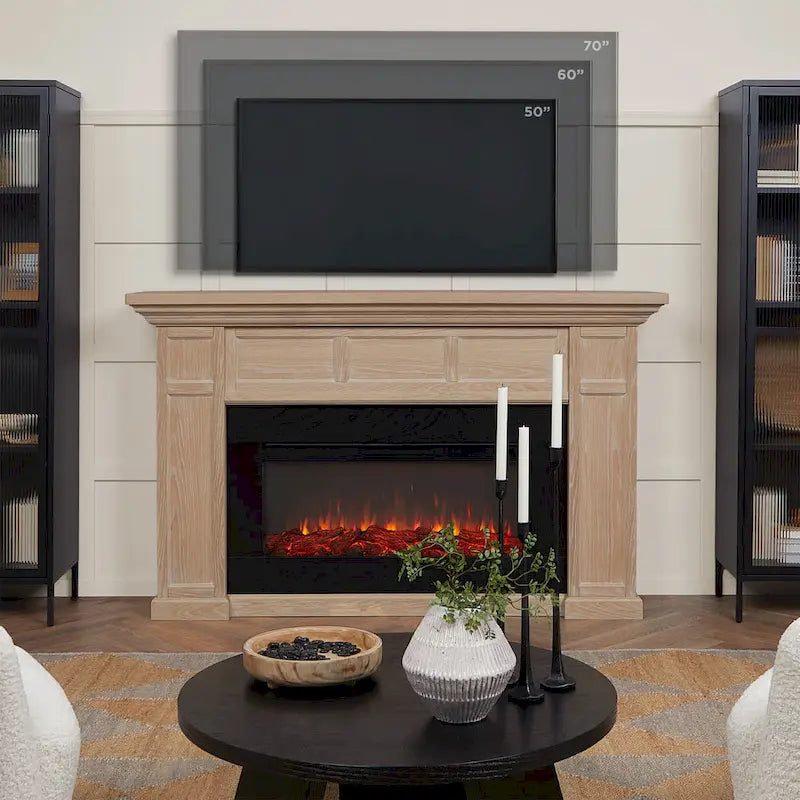 75 Inch Landscape Electric Fireplace with Wood Mantel, 6 Flame Colors, Heats up to 1000 Sq Ft