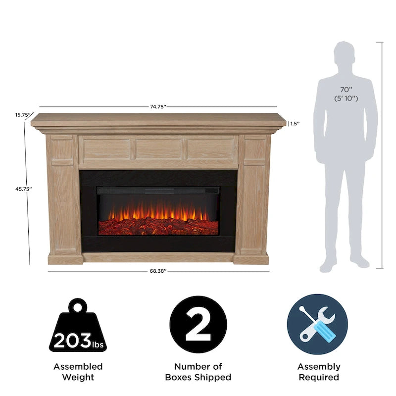 75 Inch Landscape Electric Fireplace with Wood Mantel, 6 Flame Colors, Heats up to 1000 Sq Ft