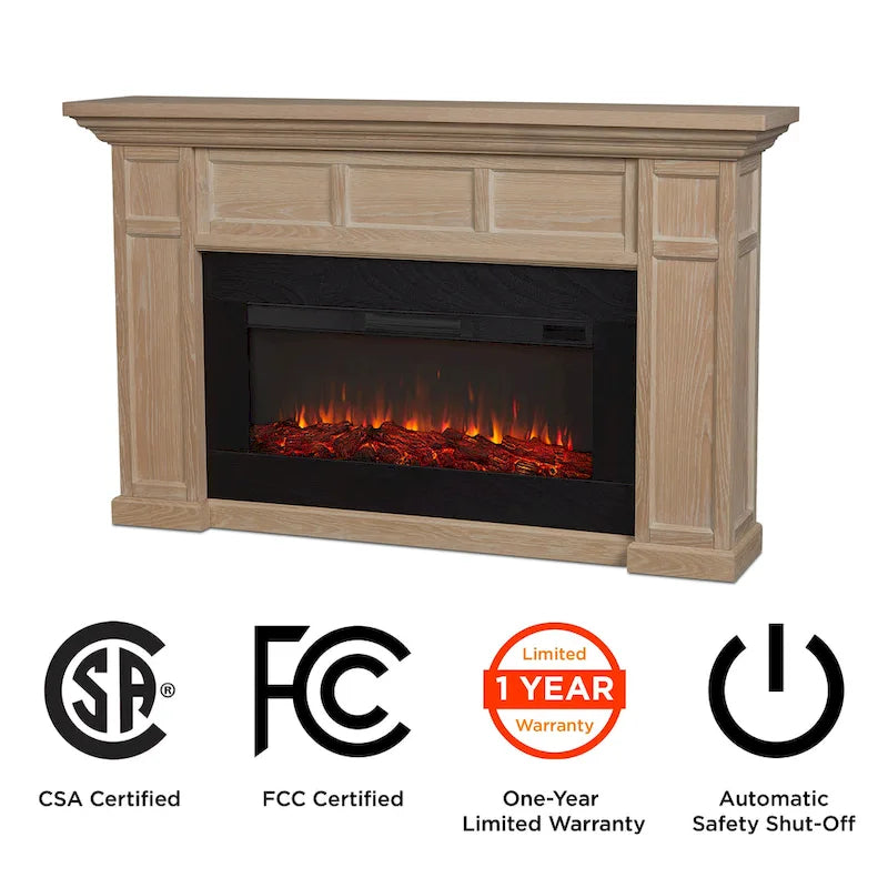 75 Inch Landscape Electric Fireplace with Wood Mantel, 6 Flame Colors, Heats up to 1000 Sq Ft