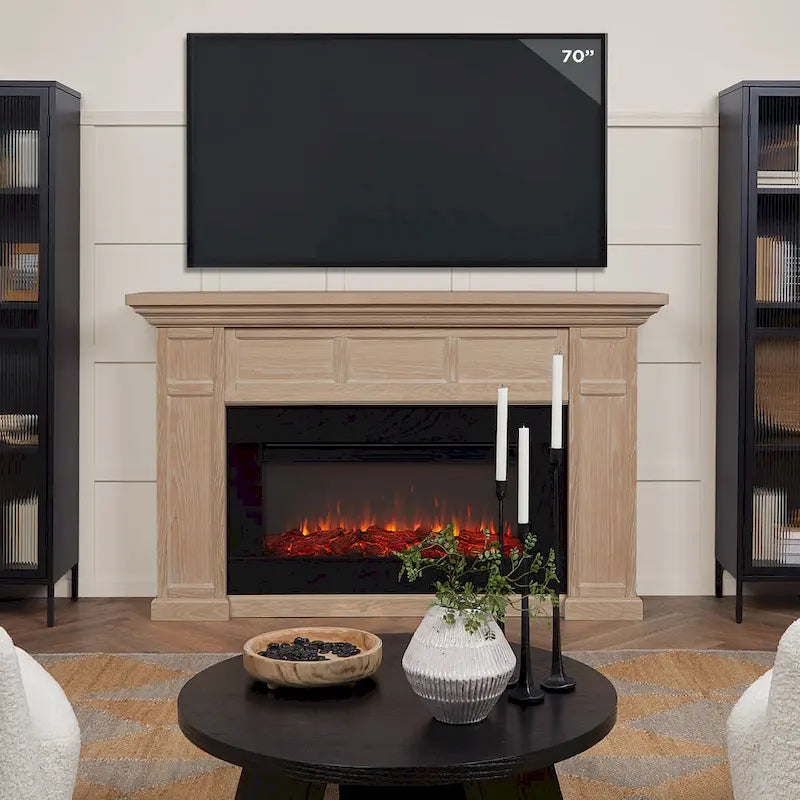 75 Inch Landscape Electric Fireplace with Wood Mantel, 6 Flame Colors, Heats up to 1000 Sq Ft