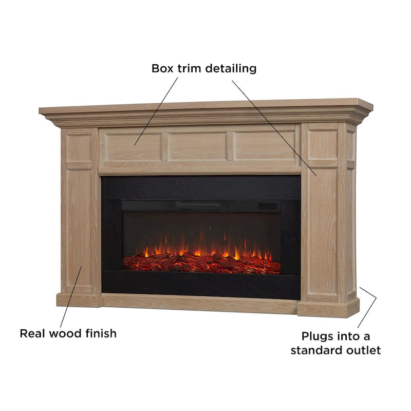 75 Inch Landscape Electric Fireplace with Wood Mantel, 6 Flame Colors, Heats up to 1000 Sq Ft