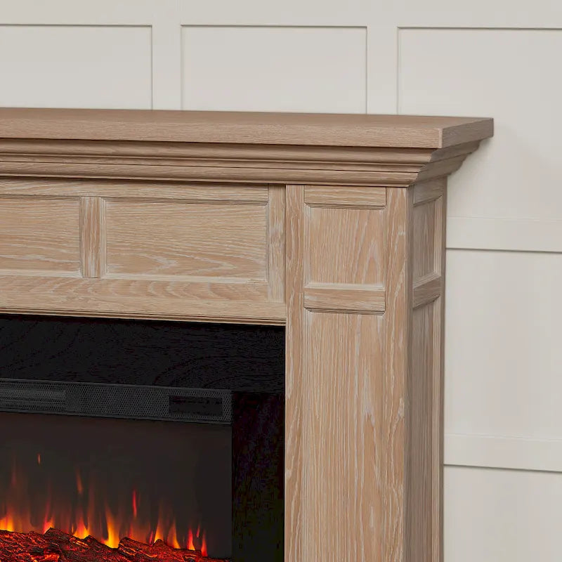 75 Inch Landscape Electric Fireplace with Wood Mantel, 6 Flame Colors, Heats up to 1000 Sq Ft