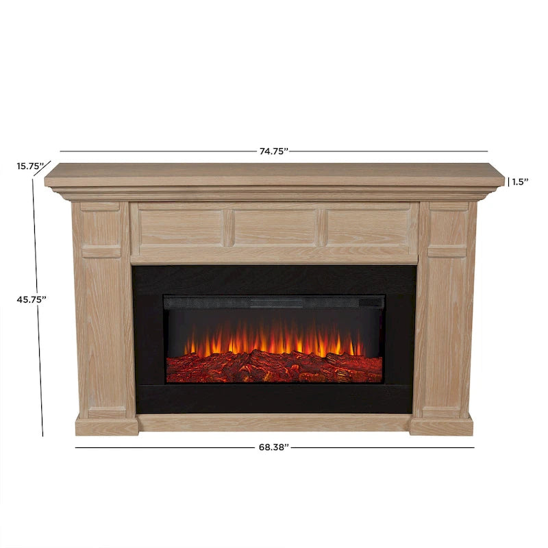 75 Inch Landscape Electric Fireplace with Wood Mantel, 6 Flame Colors, Heats up to 1000 Sq Ft