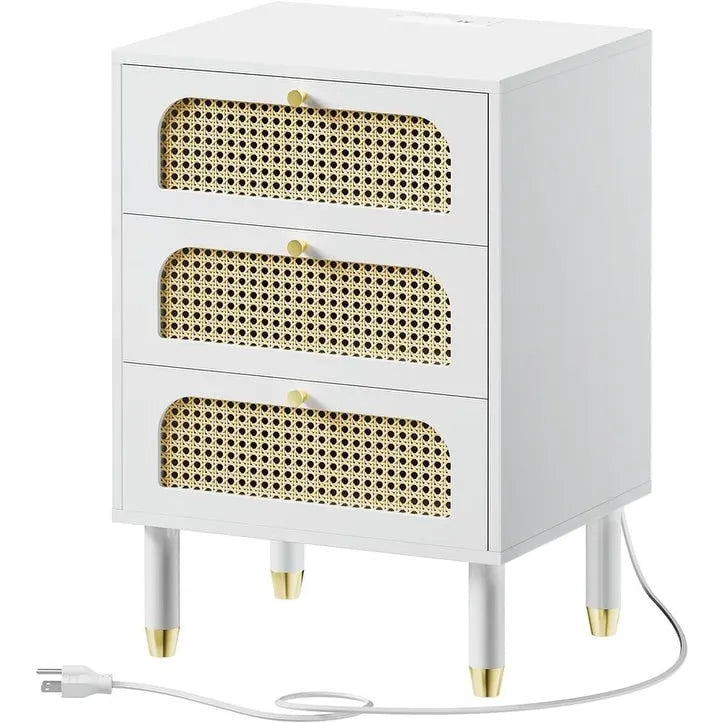 Rattan Nightstand with 3 Drawers