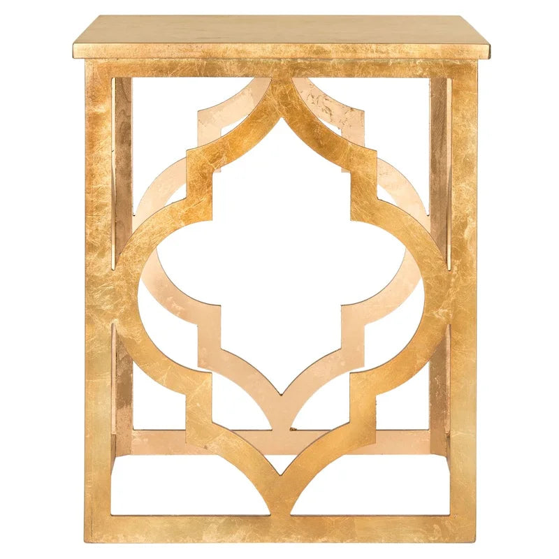 Quatrefoil Open Frame End Table with Silver Leaf Finish, Modern Accent Side Table