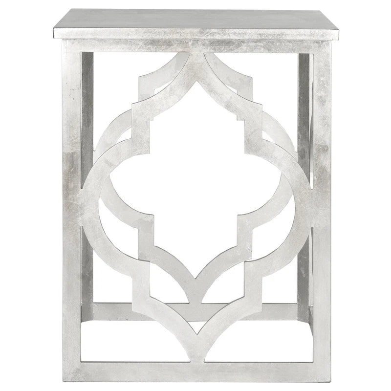 Quatrefoil Open Frame End Table with Silver Leaf Finish, Modern Accent Side Table