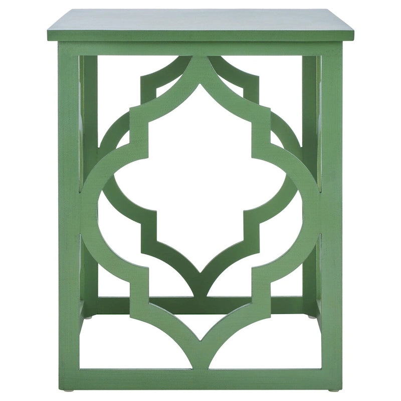 Quatrefoil Open Frame End Table with Silver Leaf Finish, Modern Accent Side Table
