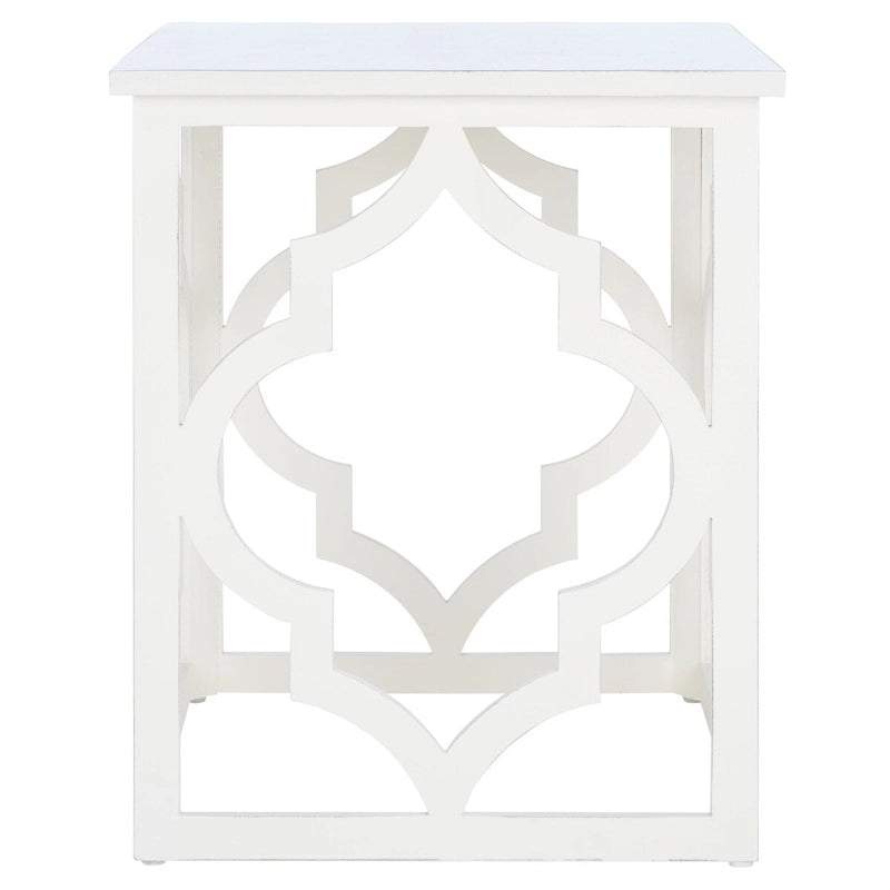 Quatrefoil Open Frame End Table with Silver Leaf Finish, Modern Accent Side Table