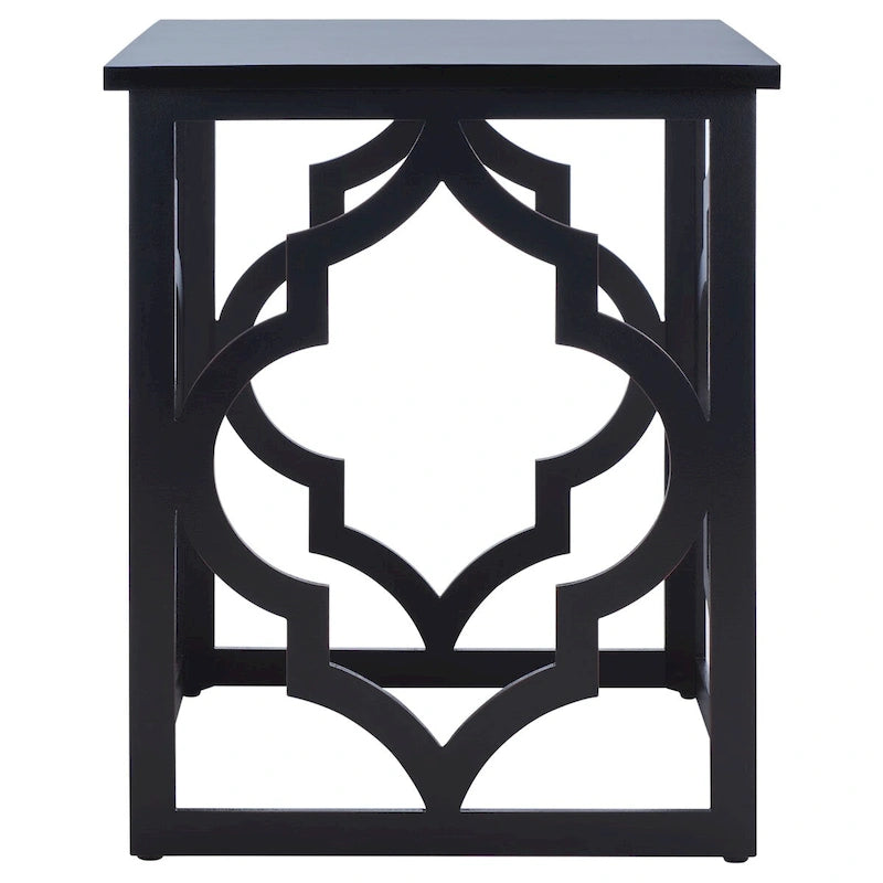 Quatrefoil Open Frame End Table with Silver Leaf Finish, Modern Accent Side Table