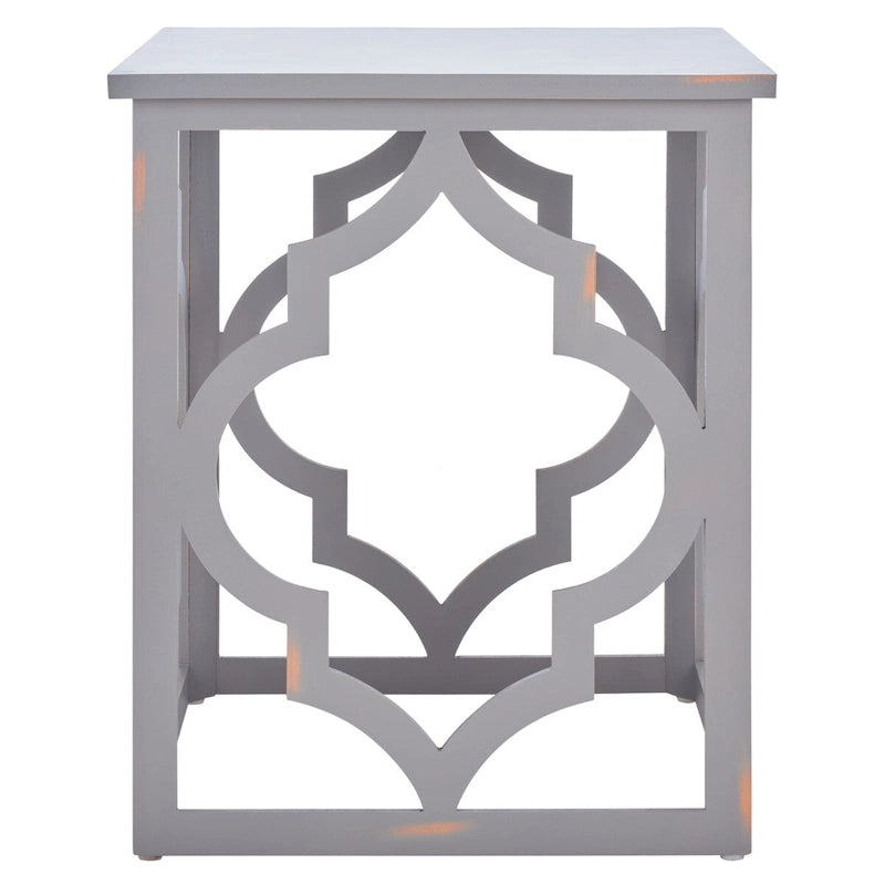 Quatrefoil Open Frame End Table with Silver Leaf Finish, Modern Accent Side Table