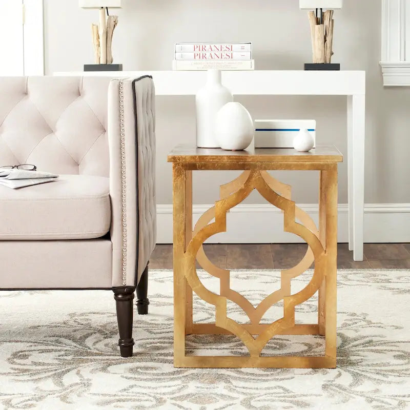 Quatrefoil Open Frame End Table with Silver Leaf Finish, Modern Accent Side Table