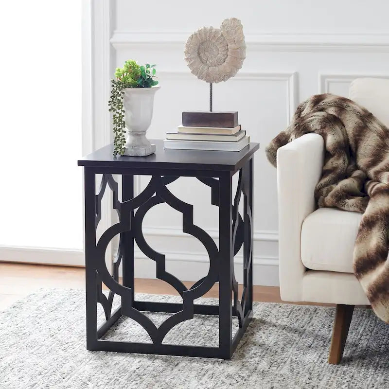 Quatrefoil Open Frame End Table with Silver Leaf Finish, Modern Accent Side Table