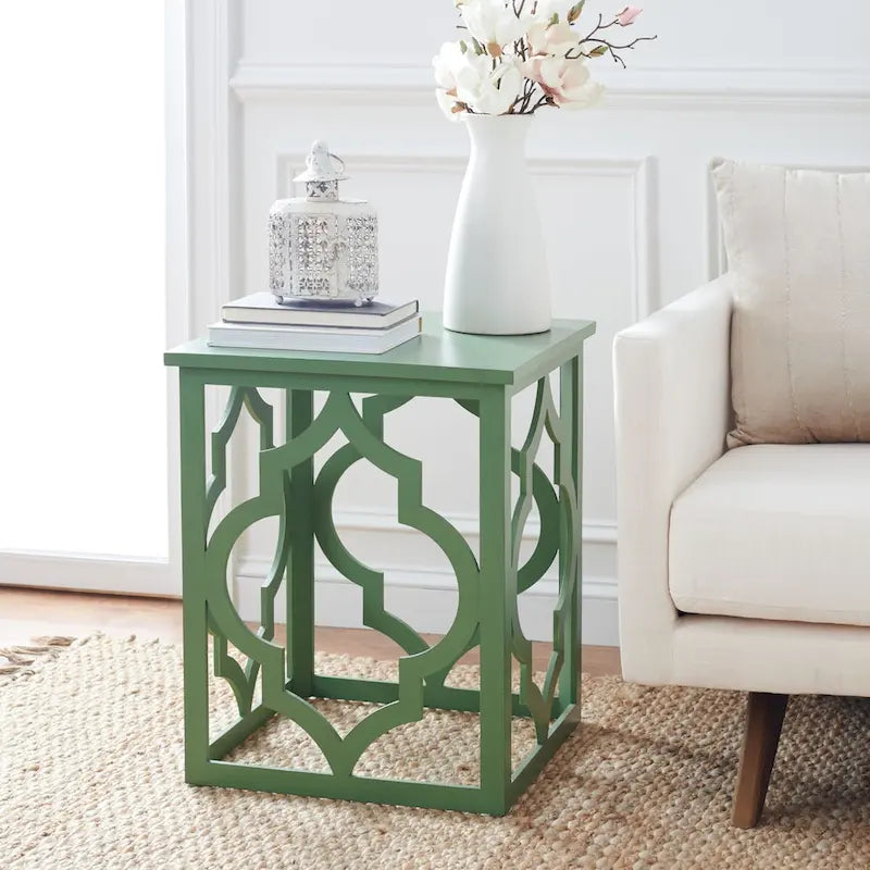 Quatrefoil Open Frame End Table with Silver Leaf Finish, Modern Accent Side Table
