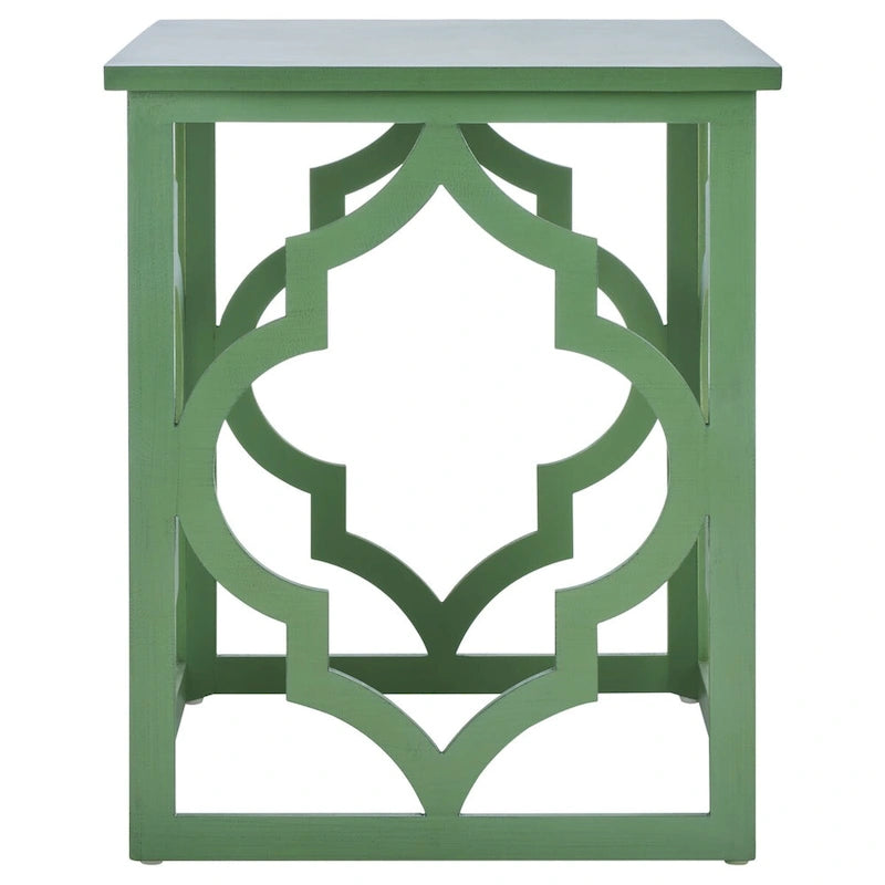 Quatrefoil Open Frame End Table with Silver Leaf Finish, Modern Accent Side Table