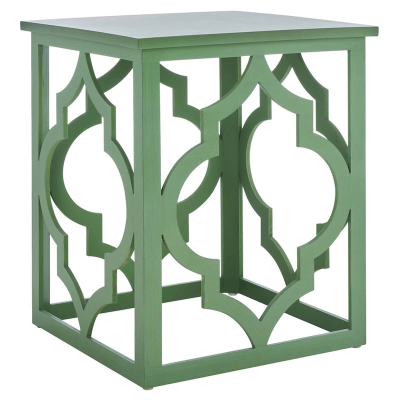 Quatrefoil Open Frame End Table with Silver Leaf Finish, Modern Accent Side Table