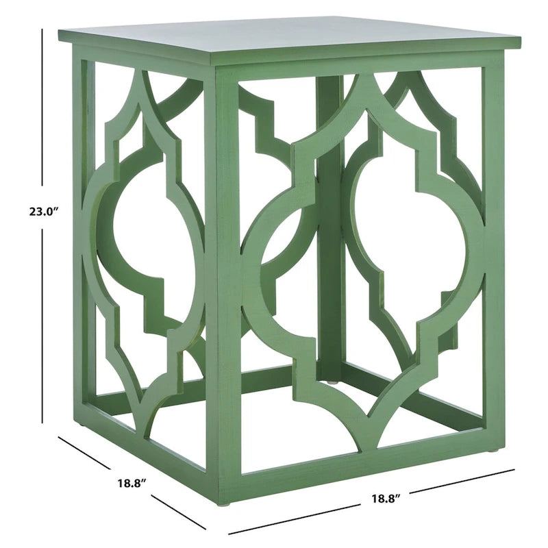 Quatrefoil Open Frame End Table with Silver Leaf Finish, Modern Accent Side Table