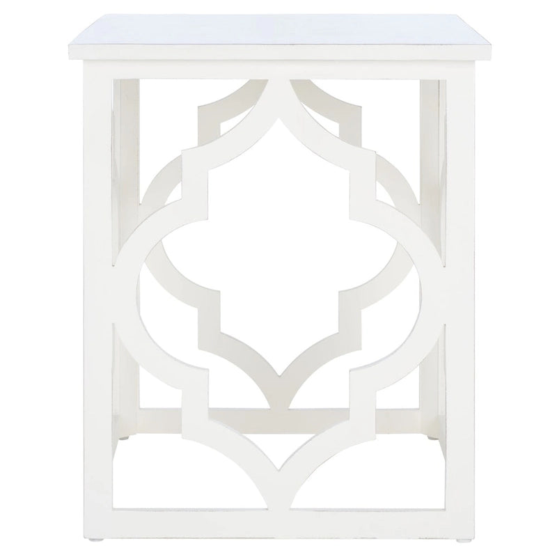 Quatrefoil Open Frame End Table with Silver Leaf Finish, Modern Accent Side Table