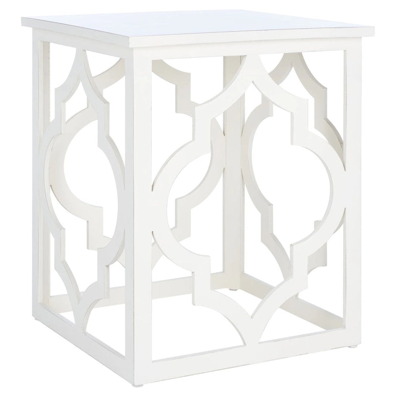 Quatrefoil Open Frame End Table with Silver Leaf Finish, Modern Accent Side Table