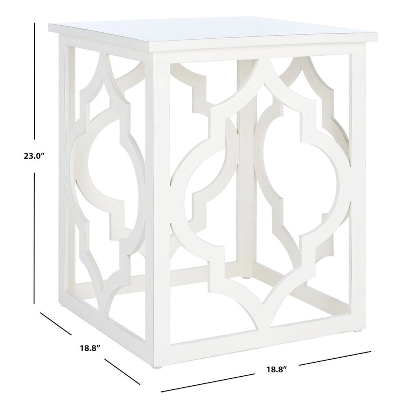 Quatrefoil Open Frame End Table with Silver Leaf Finish, Modern Accent Side Table