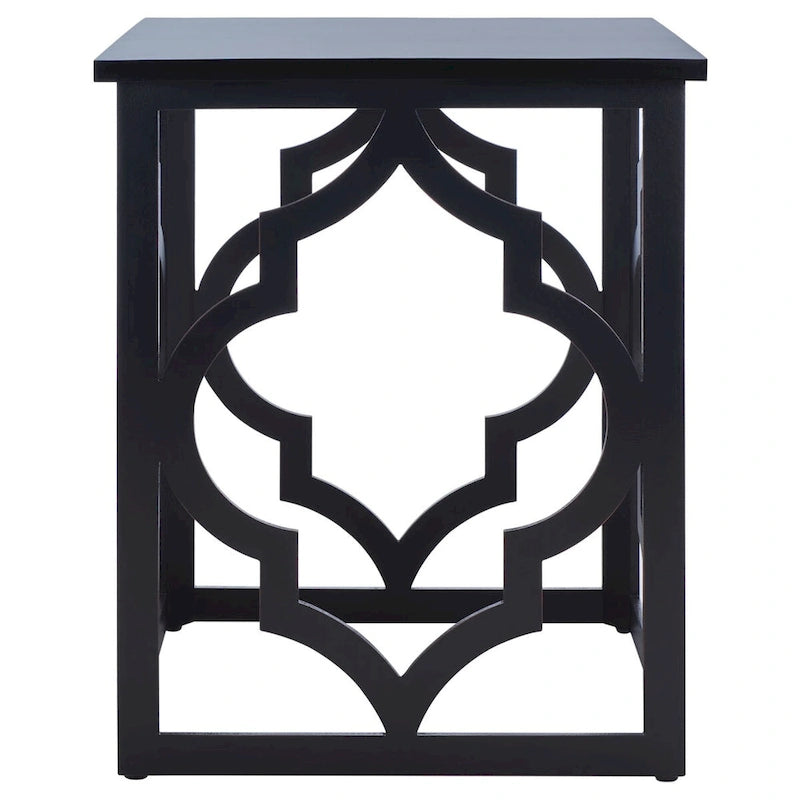 Quatrefoil Open Frame End Table with Silver Leaf Finish, Modern Accent Side Table
