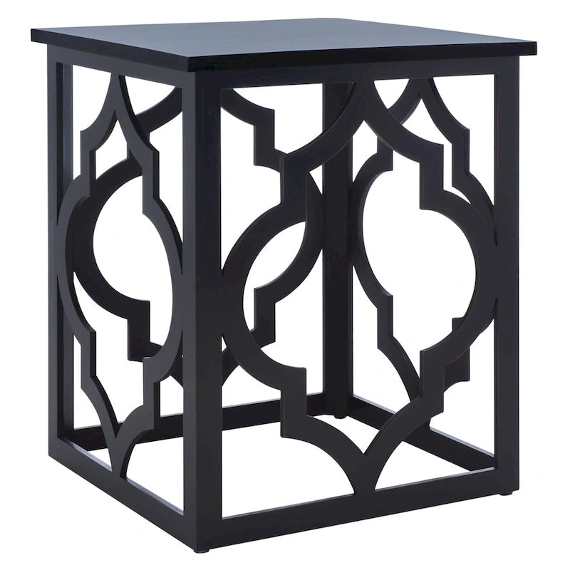 Quatrefoil Open Frame End Table with Silver Leaf Finish, Modern Accent Side Table