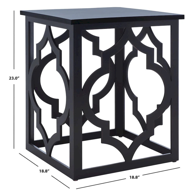 Quatrefoil Open Frame End Table with Silver Leaf Finish, Modern Accent Side Table